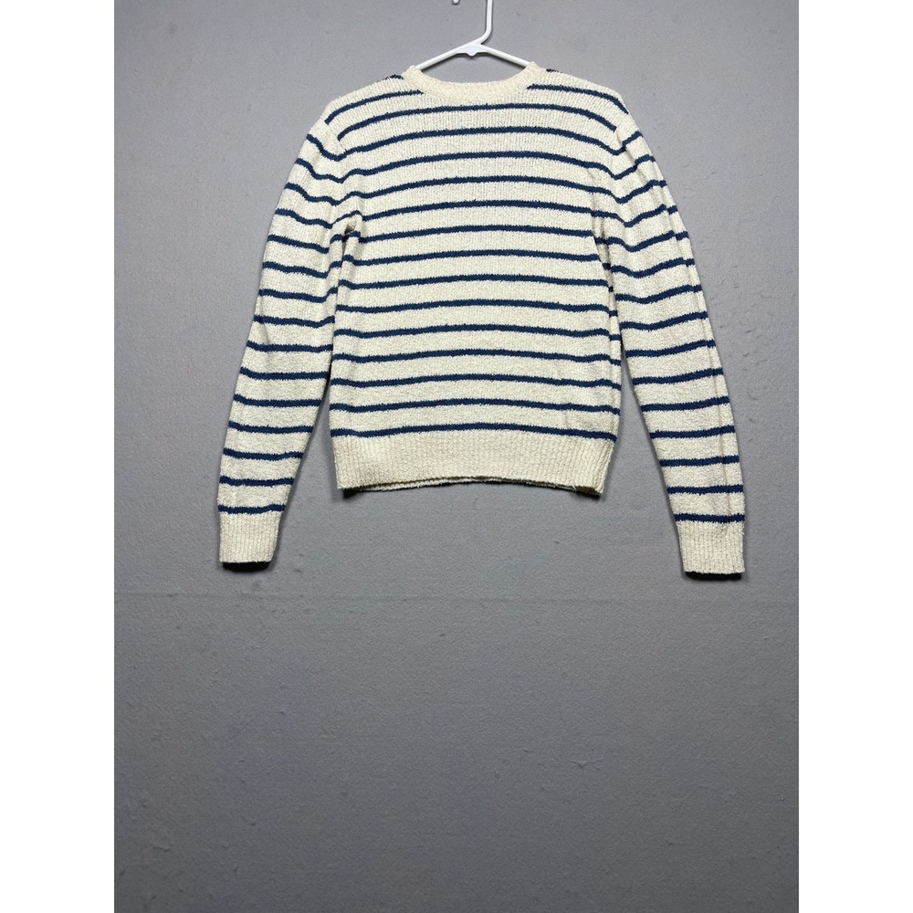Faherty Brand Striped Crewneck Sweater Cream Navy Blue Nautical Knit Womens XS